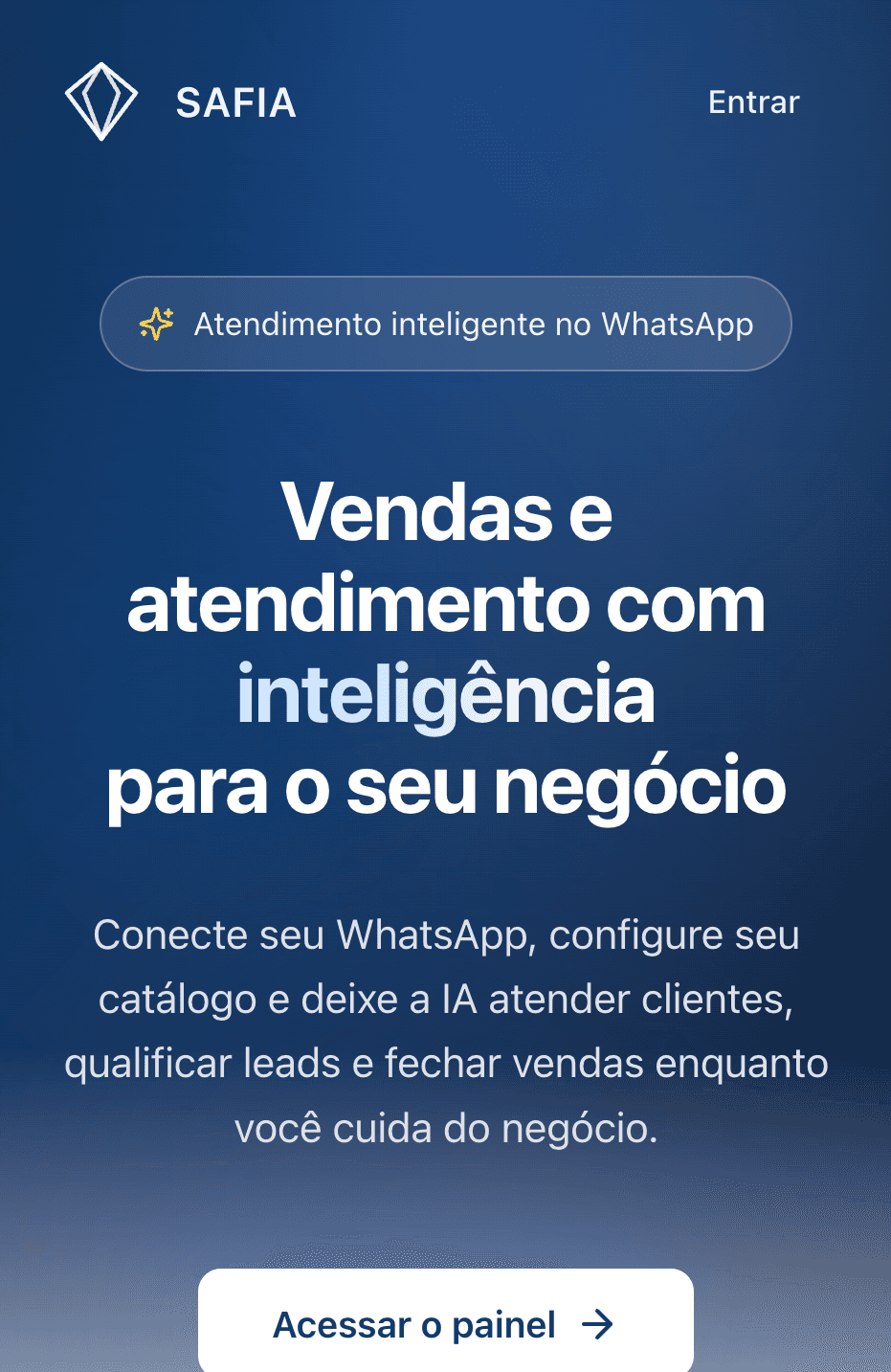 Tela do SAFIA com atendimento inteligente no WhatsApp